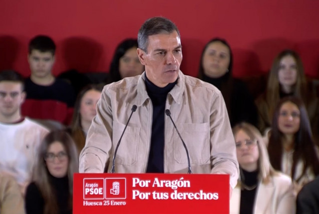 El presidente del Gobierno,, Pedro Sánchez, en un mitin del PSOE de Aragón en Huesca