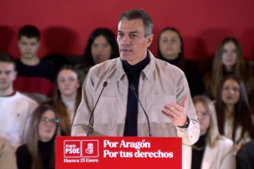 El presidente del Gobierno, Pedro Sánchez, durante un mitin del PSOE de Aragón en Huesca