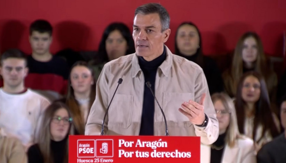 El presidente del Gobierno, Pedro Sánchez, durante un mitin del PSOE de Aragón en Huesca