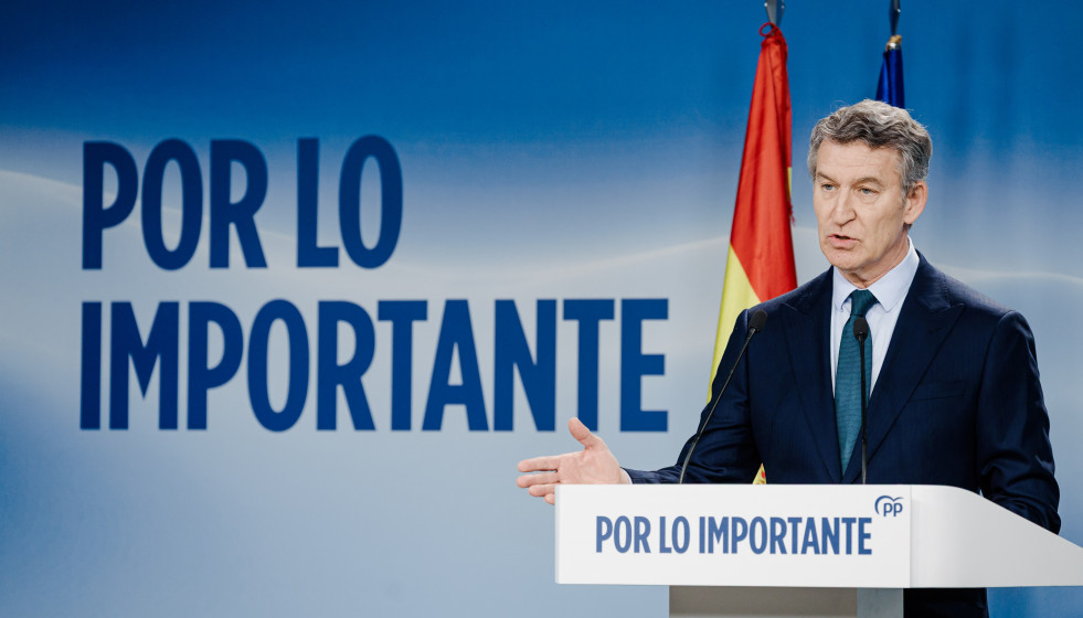 El presidente del Partido Popular, Alberto Núñez Feijóo, durante una rueda de prensa, en la sede del PP, a 23 de enero de 2026, en Madrid (España).