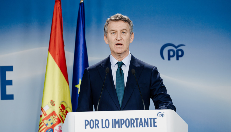 El presidente del Partido Popular, Alberto Núñez Feijóo, durante una rueda de prensa, en la sede del PP, a 23 de enero de 2026, en Madrid (España).