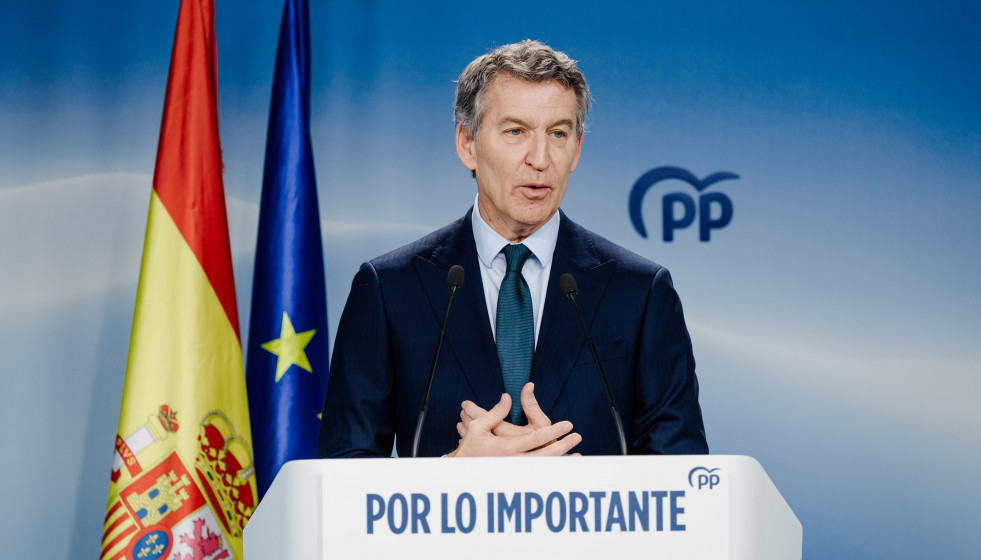 El presidente del Partido Popular, Alberto Núñez Feijóo, durante una rueda de prensa, en la sede del PP, a 23 de enero de 2026, en Madrid (España).