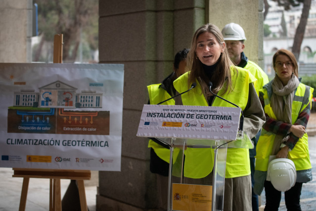 La vicepresidenta tercera y ministra para la Transición Ecológica y el Reto Demográfico, Sara Aagesen, durante un acto con motivo del Día Mundial de la Energía Limpia, en la Administración General del Estado, a 26 de enero de 2026, en Madrid (España). Dur
