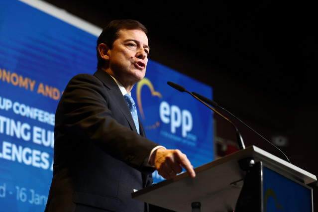 El presidente de la Junta y del PP de Castilla y León, Alfonso Fernández Mañueco durante una acto de EPP.