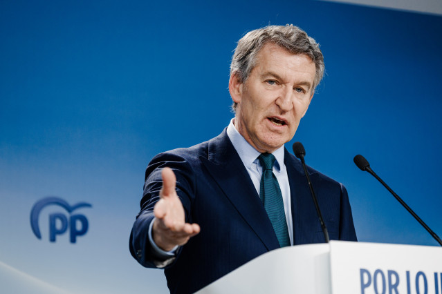 El presidente del Partido Popular, Alberto Núñez Feijóo, durante una rueda de prensa, en la sede del PP, a 23 de enero de 2026, en Madrid (España).