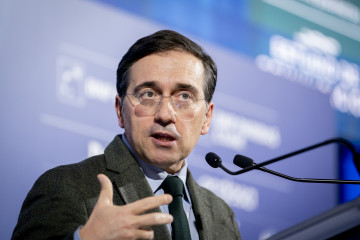 El Ministro de Asuntos Exteriores, Unión Europea y Cooperación, José Manuel Albares durante la cena oficial del Spain Investors Day, en el Palacio de la Bolsa de Madrid, a 14 de enero de 2026, en M