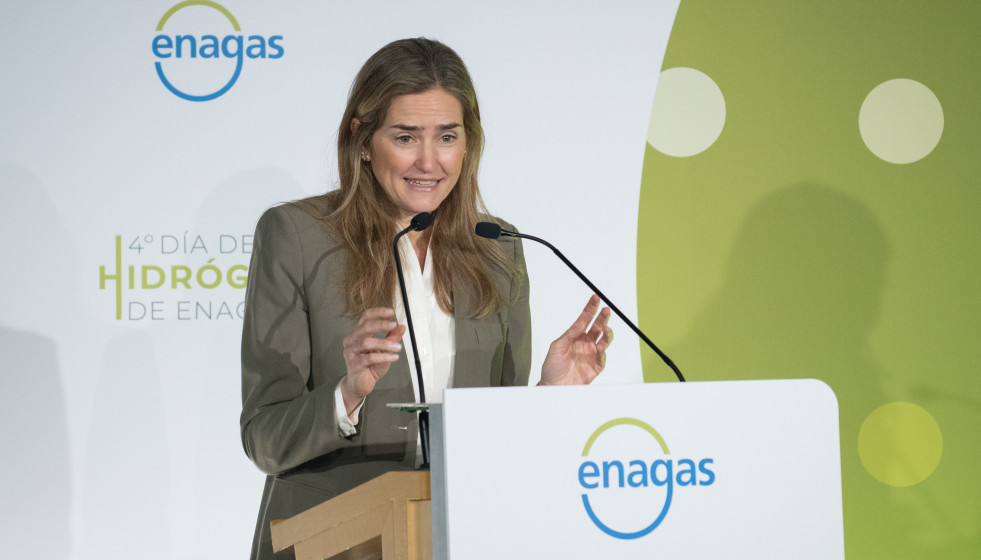 La vicepresidenta del Gobierno y ministra para la Transición Ecológica y el Reto Demográfico, Sara Aagesen, durante la inauguración del 4º Día del Hidrógeno de Enagás, en el Auditorio de la Fu