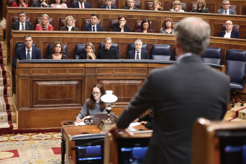 Archivo - El presidente del PP, Alberto Núñez Feijo (de espaldas), el presidente del Gobierno, Pedro Sánchez,y otros miembros del Gobierno durante una sesión plenaria en el Congreso