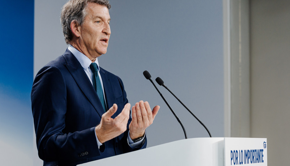 El presidente del Partido Popular, Alberto Núñez Feijóo, durante una rueda de prensa, en la sede del PP, a 23 de enero de 2026, en Madrid (España).