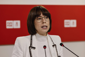 La ministra de Ciencia y secretaria general del PSPV, Diana Morant, en una rueda de prensa en la sede del PSPV en València. ARCHIVO.