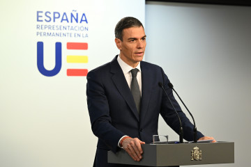 El presidente del Gobierno, Pedro Sánchez, en rueda de prensa tras el Consejo Europeo extraordinario.
