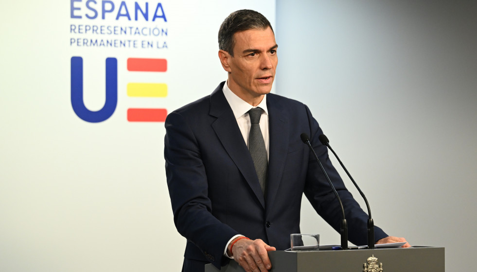 El presidente del Gobierno, Pedro Sánchez, en rueda de prensa tras el Consejo Europeo extraordinario.