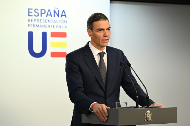 El presidente del Gobierno, Pedro Sánchez, en rueda de prensa tras el Consejo Europeo extraordinario.