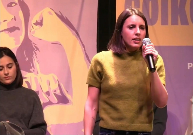 La eurodiputada y scretaria política de Podemos, Irene Montero, en el mitin de este sábado en Zaragoza.