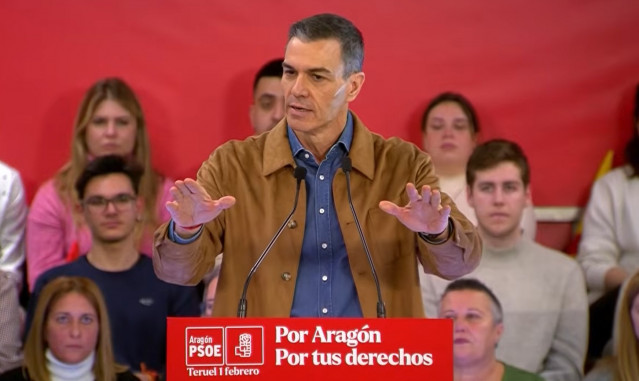 El presidente del Gobierno, Pedro Sánchez, en un acto del PSOE en Teruel