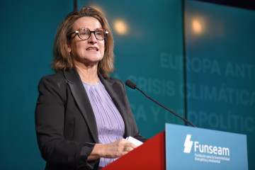 La vicepresidenta ejecutiva para una Transición Limpia, Justa y Competitiva de la Comisión Europea, Teresa Ribera, este lunes en Barcelona.