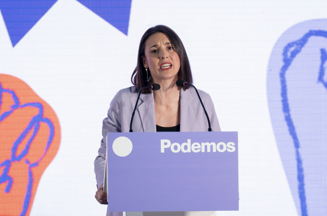La secretaria política de Podemos y eurodiputada, Irene Montero, interviene durante el acto ‘Regularización son derechos’, a 26 de enero de 2026, en Madrid (España).