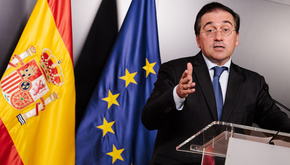 Archivo - El ministro de Asuntos Exteriores, Unión Europea y Cooperación, José Manuel Albares, ofrece una rueda de prensa tras su reunión con autoridades del Campo de Gibraltar, en la sede del min