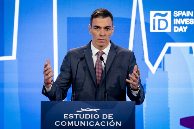 El presidente del Gobierno, Pedro Sánchez, interviene durante la clausura de la XVI edición del foro financiero internacional 'Spain Investors Day', a 15 de enero de 2026, en Madrid (España).