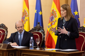 La presidenta de la Eurocámara, Roberta Metsola, en su intervención en el Senado con motivo del 40º aniversario de la adhesión de España a la UE