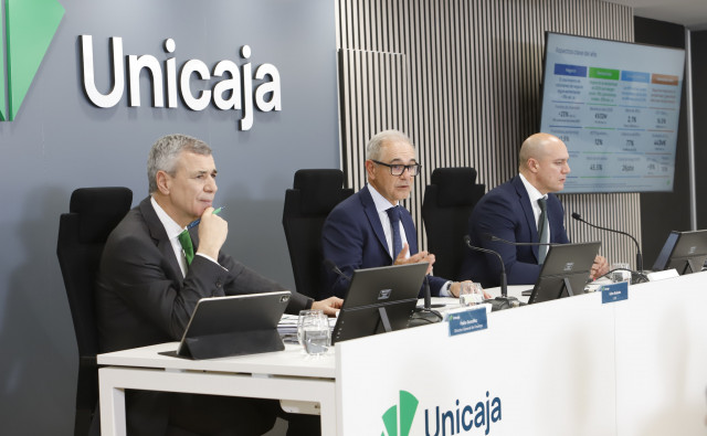 Rueda de prensa de Unicaja para presentar sus resultados anuales de 2025, en Madrid, a 3 de febrero de 2026.