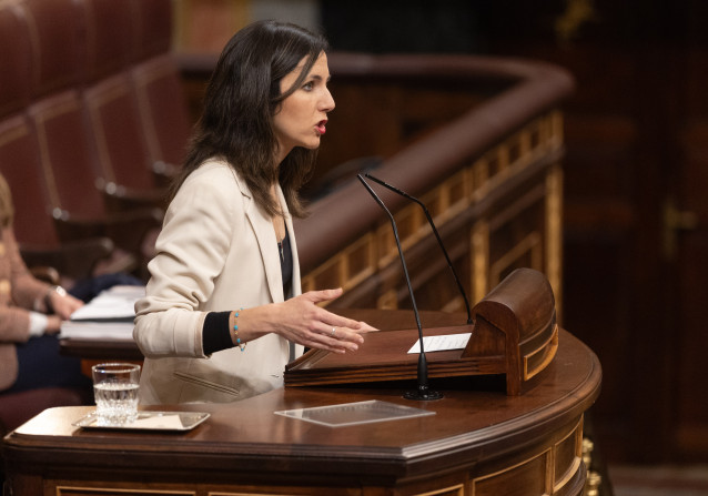 La secretaria general de Podemos, Ione Belarra, durante una sesión plenaria extraordinaria en el Congreso de los Diputados, a 27 de enero de 2026, en Madrid (España).
