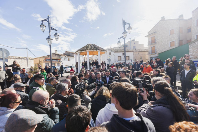 El presidente de Vox, Santiago Abascal, en un acto electoral en La Muela (Zaragoza), con motivo de las elecciones autonómicas de Aragón