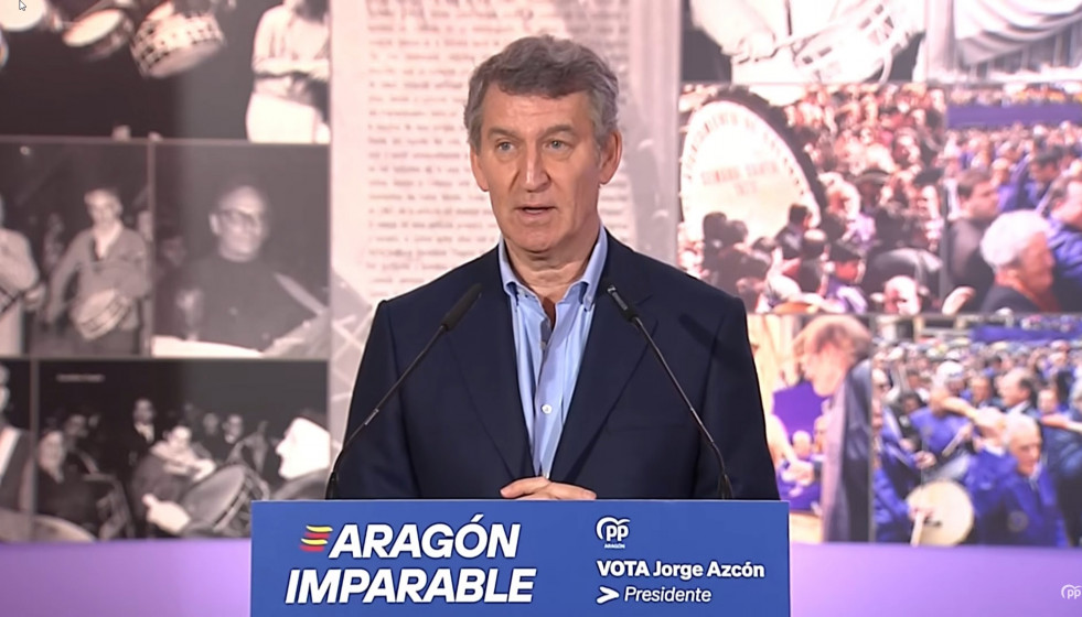 Alberto Núñez Feijóo, en una comparencencia ante los medios de comunicación en la localidad turolense de Calanda.