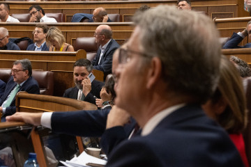Archivo - Imagen de los presidente del PP, Alberto Núñez Feijóo, y de Vox, Santiago Abascal, en el Pleno del Congreso