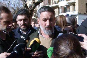 El presidente de Vox, Santiago Abascal, en su visita a Huesca.