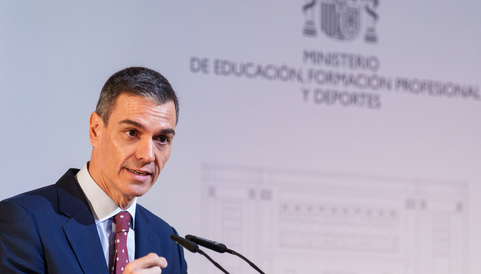 El presidente del Gobierno, Pedro Sánchez, durante la jornada ‘Formación Profesional y Empresa: la alianza que impulsa el futuro’, en el Ministerio de Educación, a 4 de febrero de 2026, en Madr