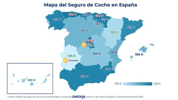 Mapa del seguro del coche en España