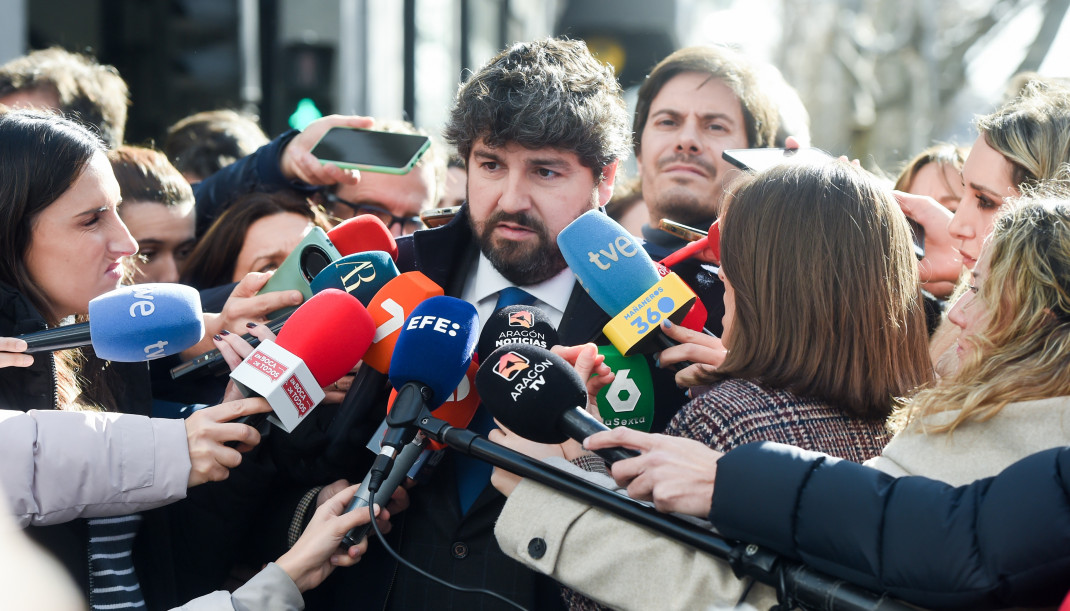 El presidente de la Región de Murcia, Fernando López Miras, durante la reunión de la Junta Directiva Nacional del partido, a 9 de febrero de 2026, en Madrid (España).