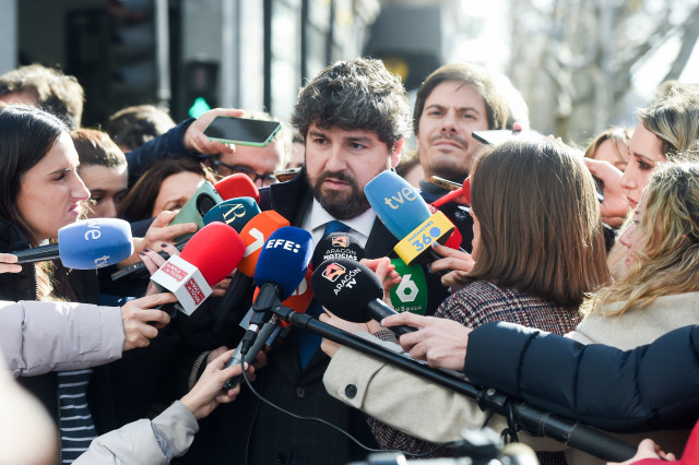 El presidente de la Región de Murcia, Fernando López Miras, durante la reunión de la Junta Directiva Nacional del partido, a 9 de febrero de 2026, en Madrid (España).
