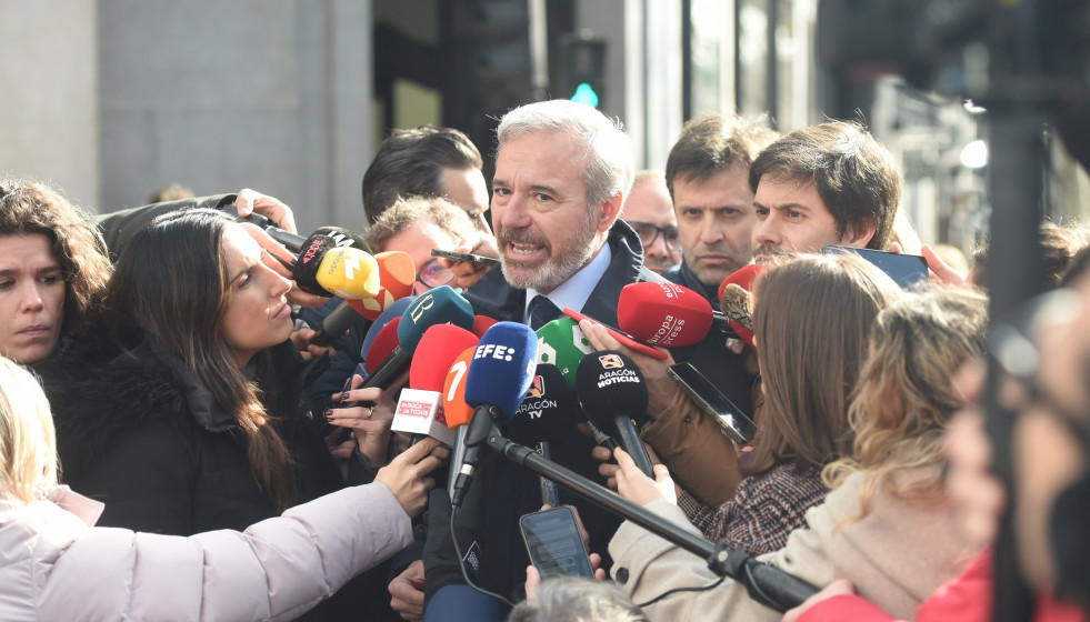 El candidato del PP a la reelección a la Presidencia del Gobierno de Aragón, Jorge Azcón, tras la reunión de la Junta Directiva Nacional del partido, a 9 de febrero de 2026, en Madrid (España).