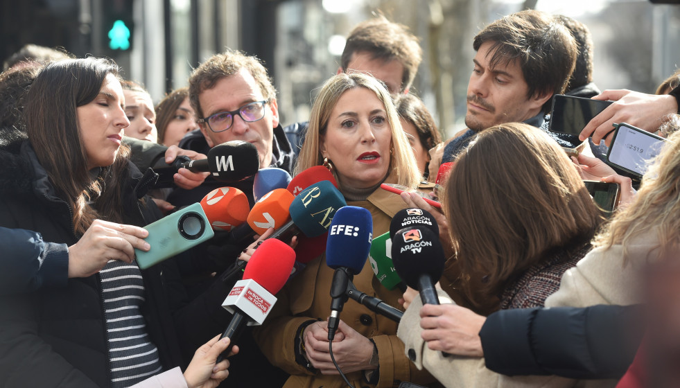 La presidenta de la Junta de Extremadura en funciones, María Guardiola, tras la reunión de la Junta Directiva Nacional del partido, a 9 de febrero de 2026, en Madrid (España).