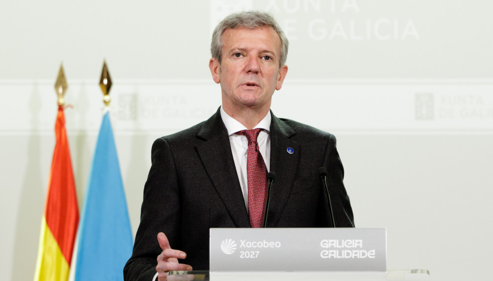 El titular del Gobierno gallego, Alfonso Rueda, en la comparecencia ante los medios posterior al Consello de la Xunta.