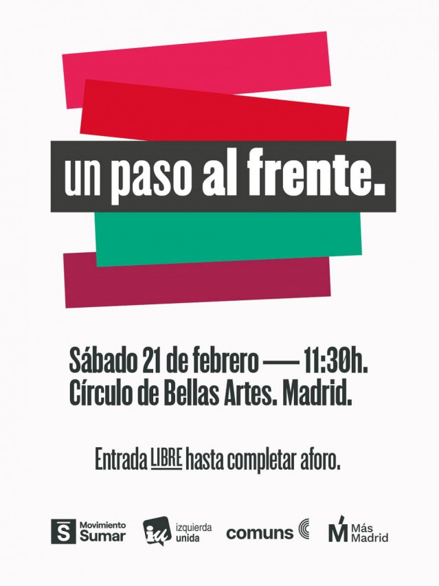 Cartel promocional con el lema de la presentación de la alianza electoral para las elecciones generales con el lema 'Un paso al frente' que se celebrará el 21 de febrero en el Círculo de Bellas Artes.