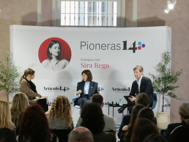 La ministra de Juventud e Infancia, Sira Rego, en un encuentro informativo de Artículo 14.