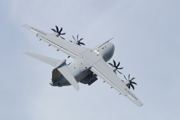 July 12, 2014: The Airbus A400M Atlas Four-Engined Military Transport Aircraft Pulling A Tight Turn During A Display At The Royal International Air Tattoo. The Royal Airforce Is Due To Take Delivery O