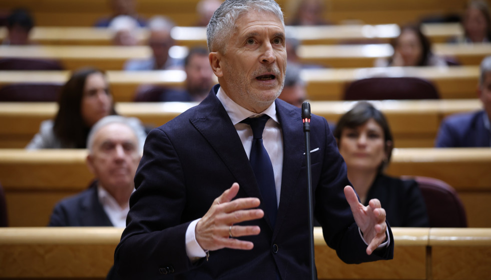 El ministro del Interior, Fernando Grande-Marlaska, interviene durante una sesión plenaria en el Senado, a 3 de febrero de 2026, en Madrid (España)