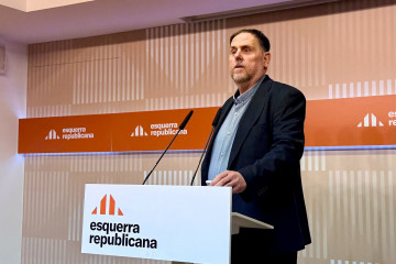 El líder de ERC, Oriol Junqueras, en rueda de prensa.