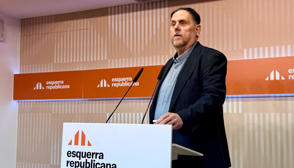 El líder de ERC, Oriol Junqueras, en rueda de prensa.