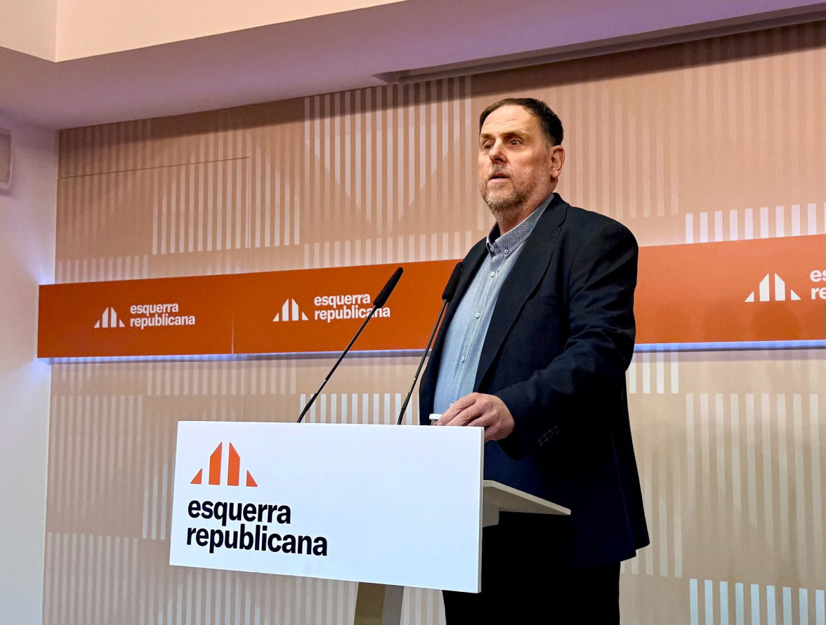 El líder de ERC, Oriol Junqueras, en rueda de prensa.