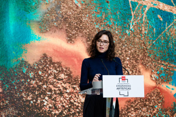 La presidenta de la Comunidad de Madrid, Isabel Díaz Ayuso, durante el acto de reconocimiento a los centros públicos de Arte de la Comunidad de Madrid, en la Real Casa de Correos, a 16 de febrero de