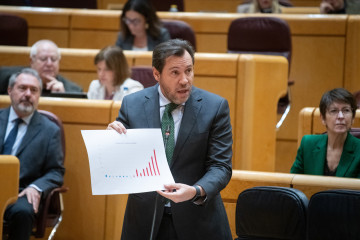 El ministro de Transportes y Movilidad Sostenible, Óscar Puente, durante una sesión plenaria en el Senado, a 17 de febrero de 2026, en Madrid