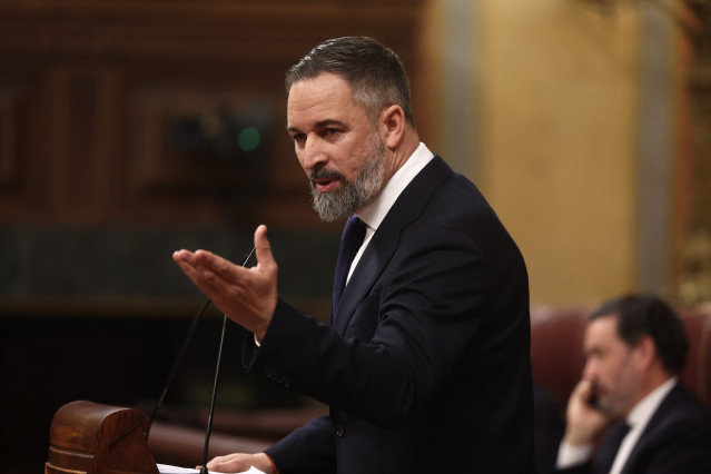 El presidente de VOX, Santiago Abascal, en una sesión de control al Gobierno , en el Congreso de los Diputados, a 11 de febrero de 2026, en Madrid (España)