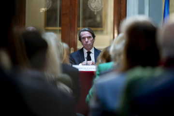 El expresidente del Gobierno. José María Aznar, durante la  presentación del libro ‘Alexis de Tocqueville. Un liberal único’ del profesor Eduardo Nolla, en el Senado, a 19 de febrero de 2026, 