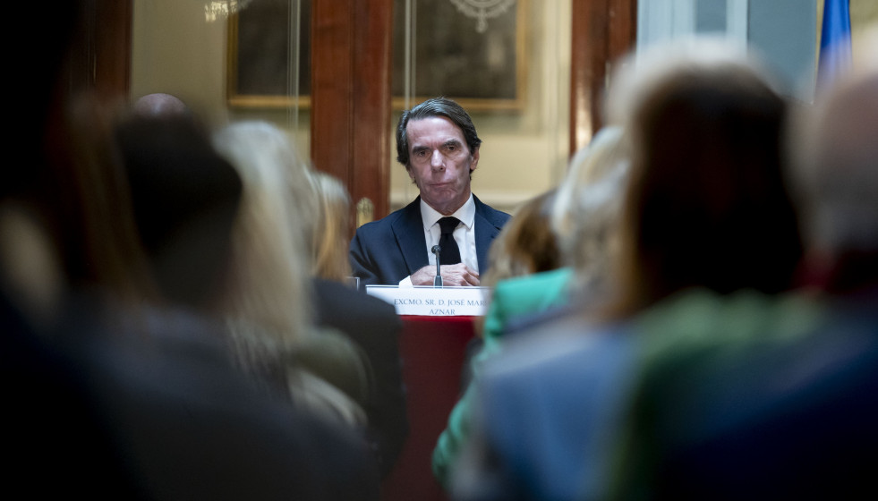 El expresidente del Gobierno. José María Aznar, durante la  presentación del libro ‘Alexis de Tocqueville. Un liberal único’ del profesor Eduardo Nolla, en el Senado, a 19 de febrero de 2026, 