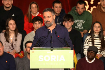 El presidente de Vox, Santiago Abascal, en un acto en Soria